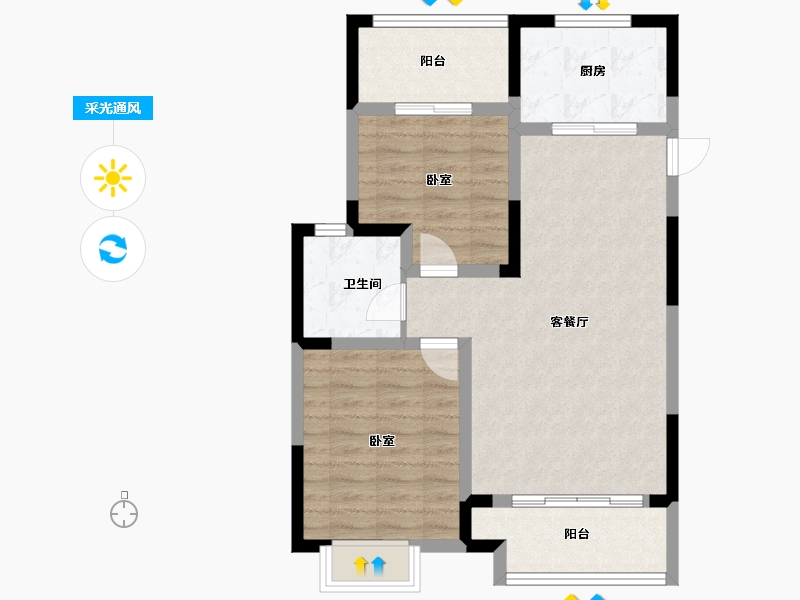 山东省-青岛市-开元城开元盛景-72.76-户型库-采光通风