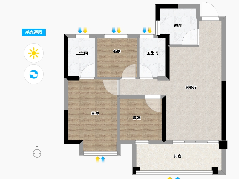 福建省-龙岩市-书华·文郡-71.00-户型库-采光通风