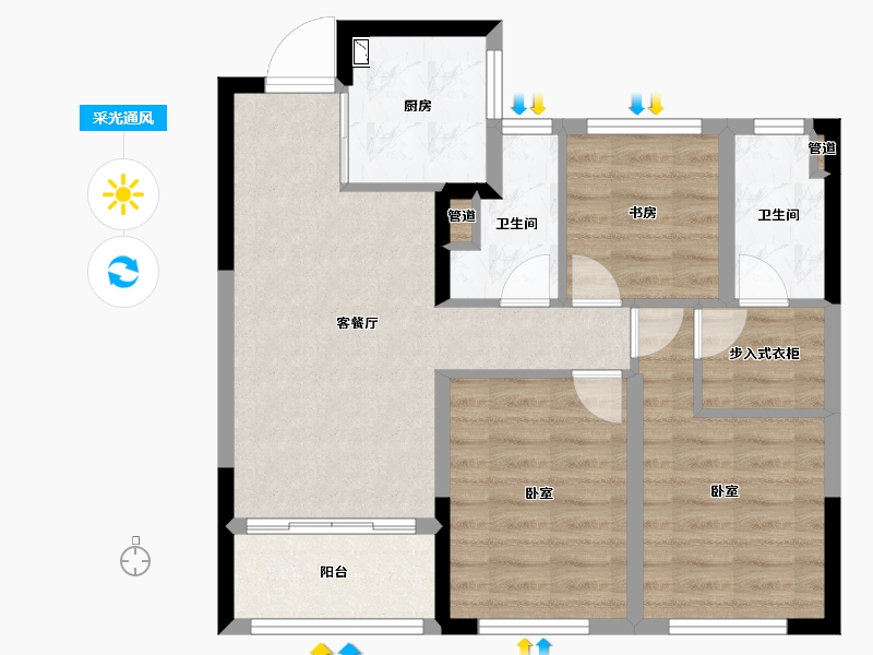 浙江省-宁波市-恒厚·阳光里-72.29-户型库-采光通风