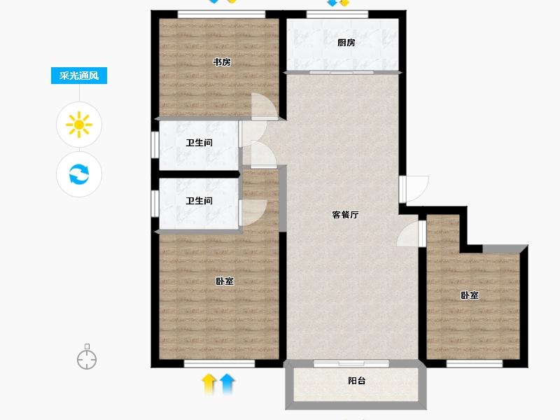 宁夏回族自治区-银川市-华远·海蓝和光-103.00-户型库-采光通风