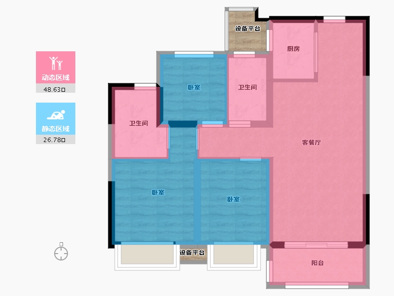 浙江省-宁波市-宝龙雅戈尔·江汇城-69.20-户型库-动静分区