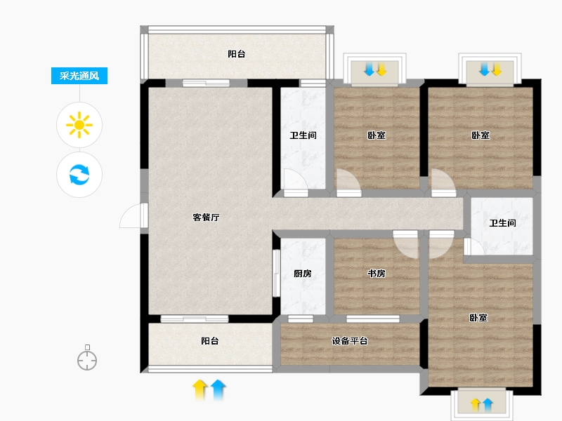 广西壮族自治区-玉林市-玉川万盛华府-110.42-户型库-采光通风