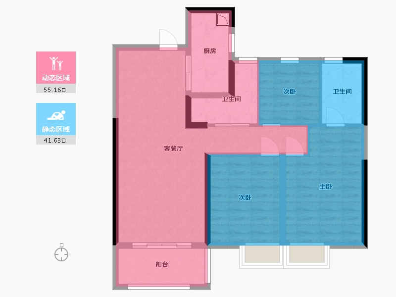 江西省-九江市-广隆星澜湾-86.43-户型库-动静分区