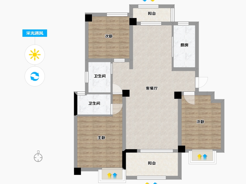 江西省-九江市-九瑞新城-90.49-户型库-采光通风