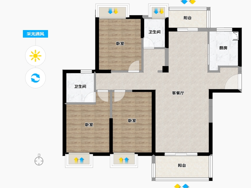 福建省-泉州市-新美居海湾广场-100.58-户型库-采光通风