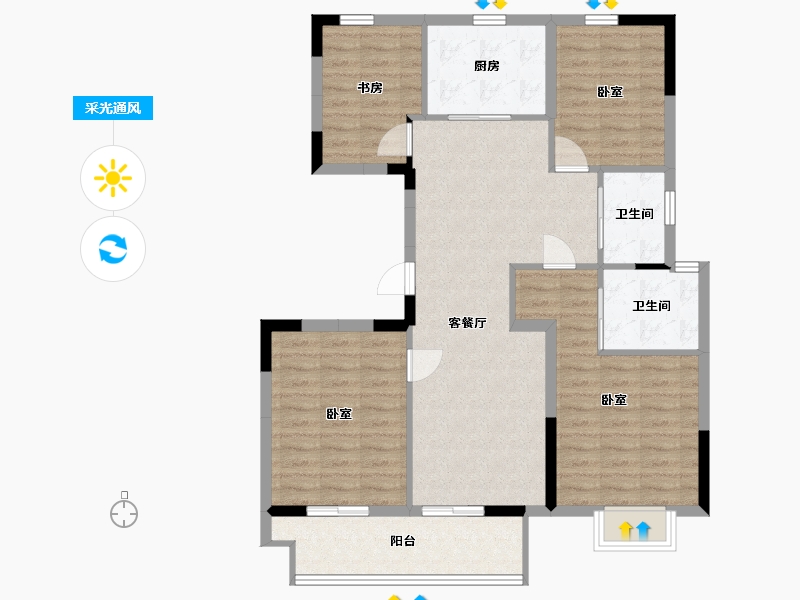 浙江省-嘉兴市-绿城·钱塘印月-99.68-户型库-采光通风