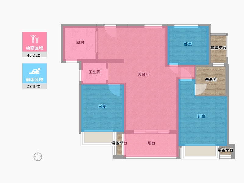 浙江省-宁波市-宝龙雅戈尔·江汇城-73.70-户型库-动静分区