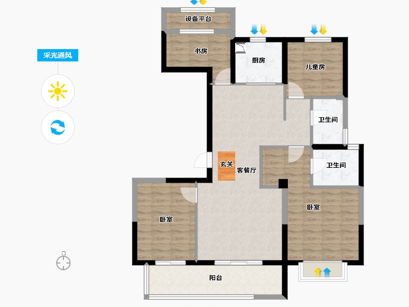 浙江省-宁波市-阅江府-105.99-户型库-采光通风