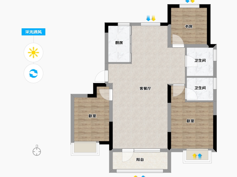 山东省-青岛市-鑫江花漾里-86.00-户型库-采光通风