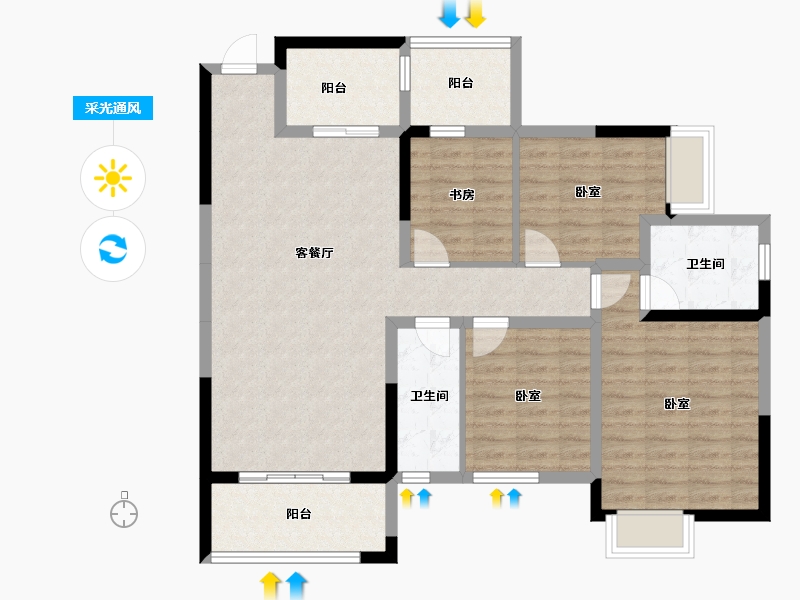 广西壮族自治区-玉林市-玉川万盛华府-104.68-户型库-采光通风