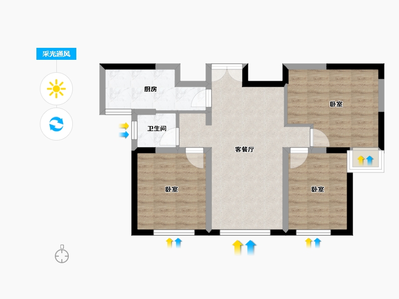 青海省-西宁市-香格里拉-66.68-户型库-采光通风