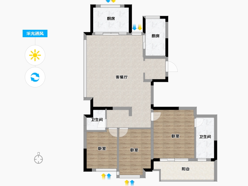 浙江省-嘉兴市-万科翡翠四季-114.41-户型库-采光通风