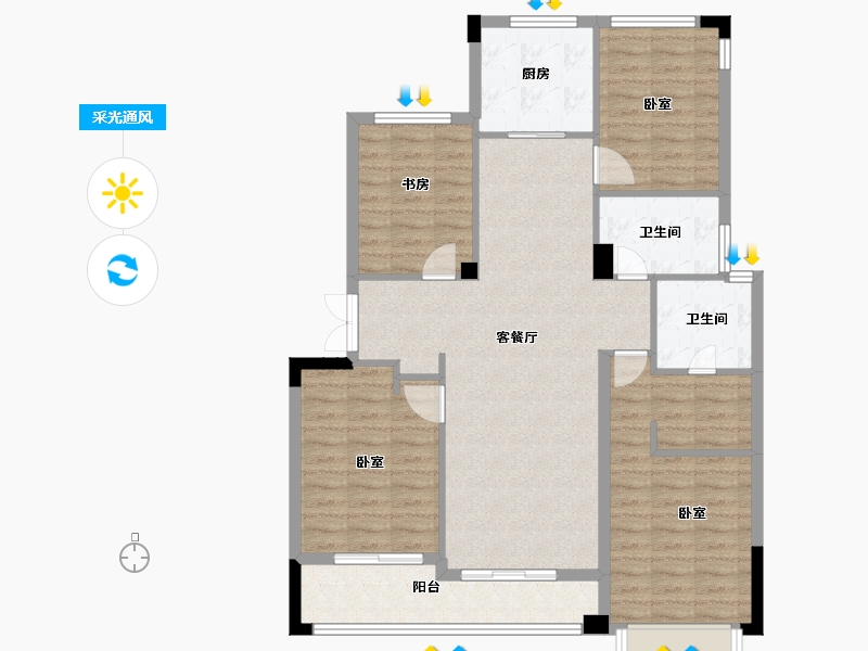 浙江省-宁波市-荣安香园2期-106.00-户型库-采光通风