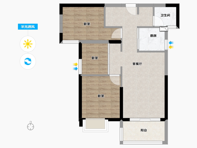 福建省-泉州市-新美居海湾广场-64.00-户型库-采光通风