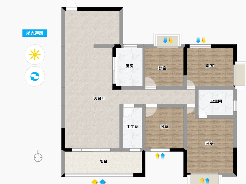 广西壮族自治区-玉林市-玉川万盛华府-106.91-户型库-采光通风