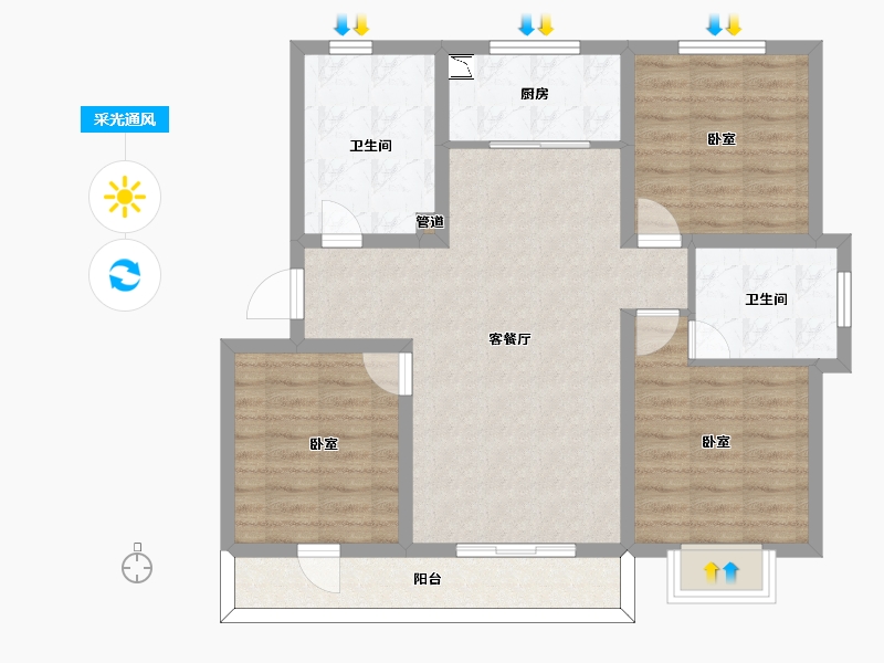 山东省-青岛市-奥润康府-90.01-户型库-采光通风