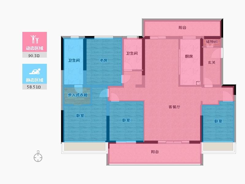 宁夏回族自治区-银川市-华远·海蓝和光-132.00-户型库-动静分区