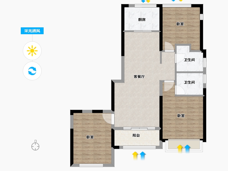 浙江省-宁波市-荣安香园2期-87.00-户型库-采光通风