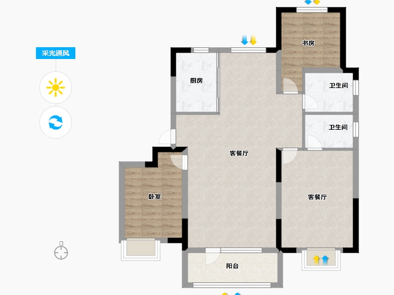 山东省-青岛市-鑫江花漾里-94.00-户型库-采光通风