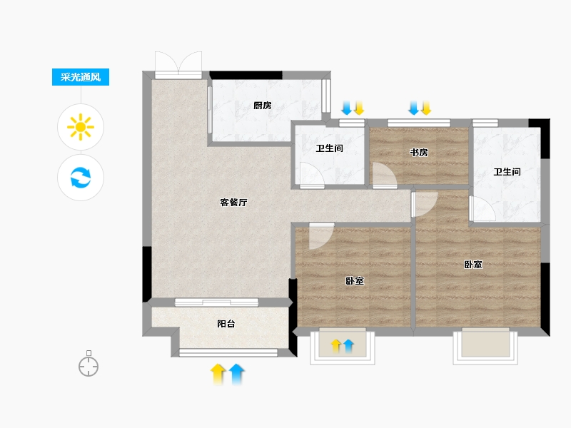 浙江省-杭州市-绿城海宁钱塘印月-71.00-户型库-采光通风