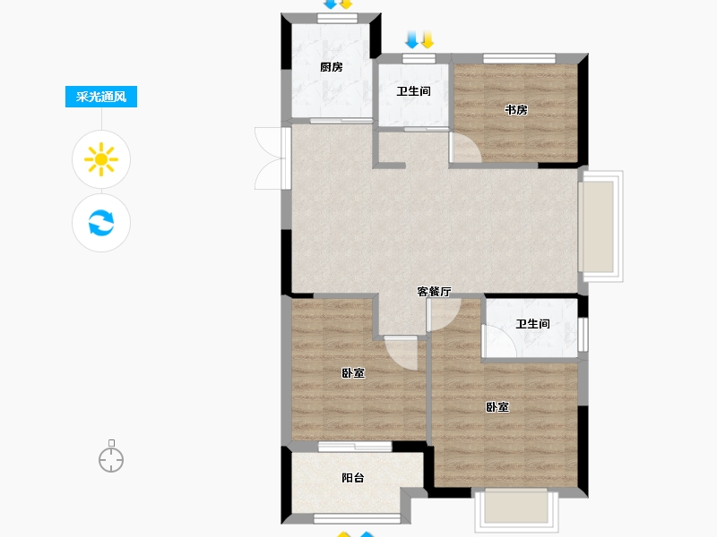 浙江省-杭州市-绿城海宁钱塘印月-71.00-户型库-采光通风