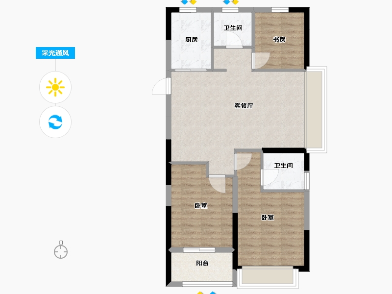 浙江省-嘉兴市-万城景湖园-75.99-户型库-采光通风