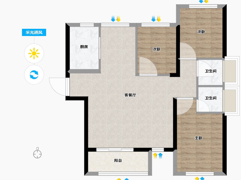 福建省-漳州市-阳光城大唐翡丽印象-84.00-户型库-采光通风