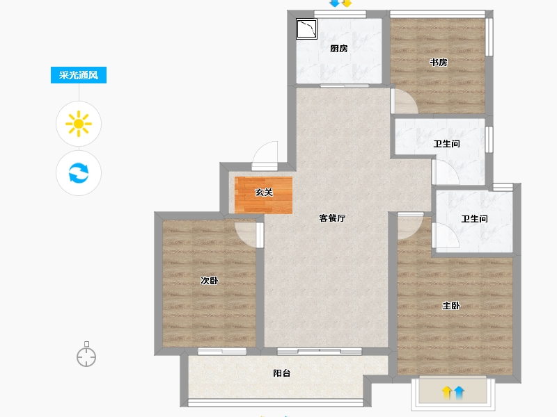 浙江省-宁波市-富力·湖滨天地-86.00-户型库-采光通风