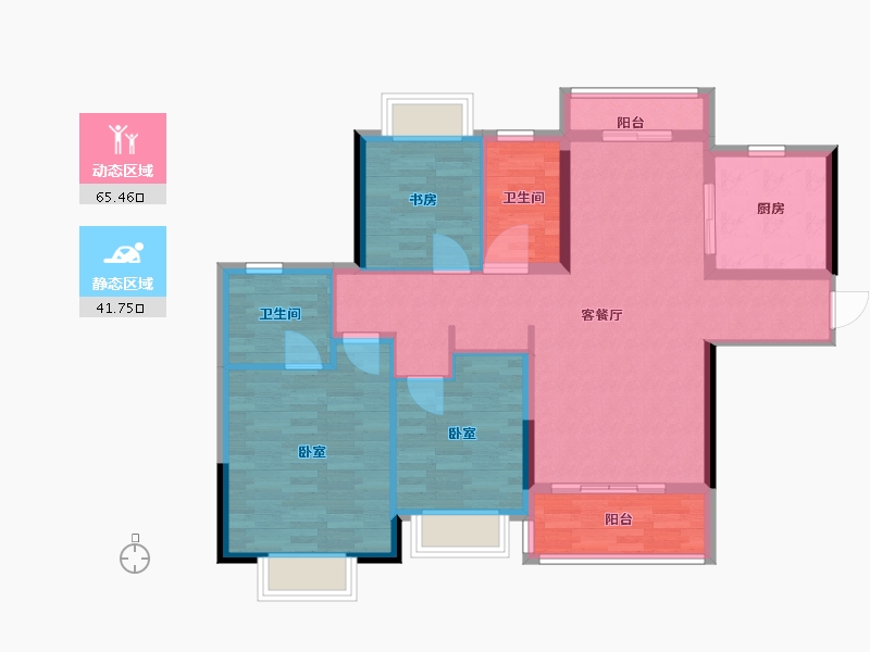 江苏省-镇江市-恒大港悦庭-96.28-户型库-动静分区