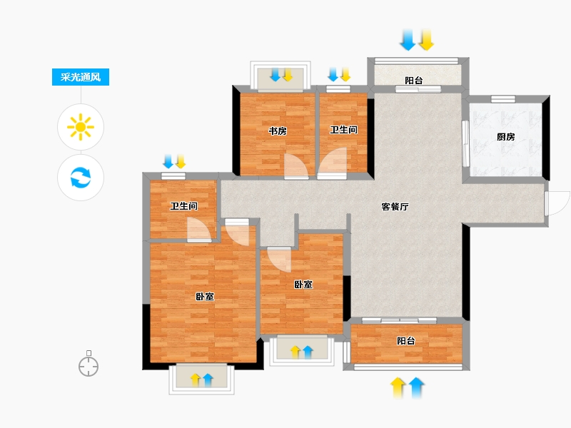 江苏省-镇江市-恒大港悦庭-96.28-户型库-采光通风