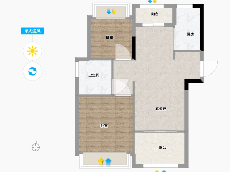 浙江省-湖州市-鑫远太湖健康城·伴月湾-68.19-户型库-采光通风