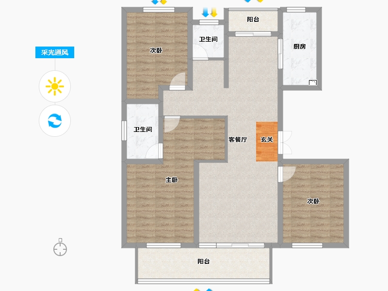 安徽省-阜阳市-大城小院-111.13-户型库-采光通风