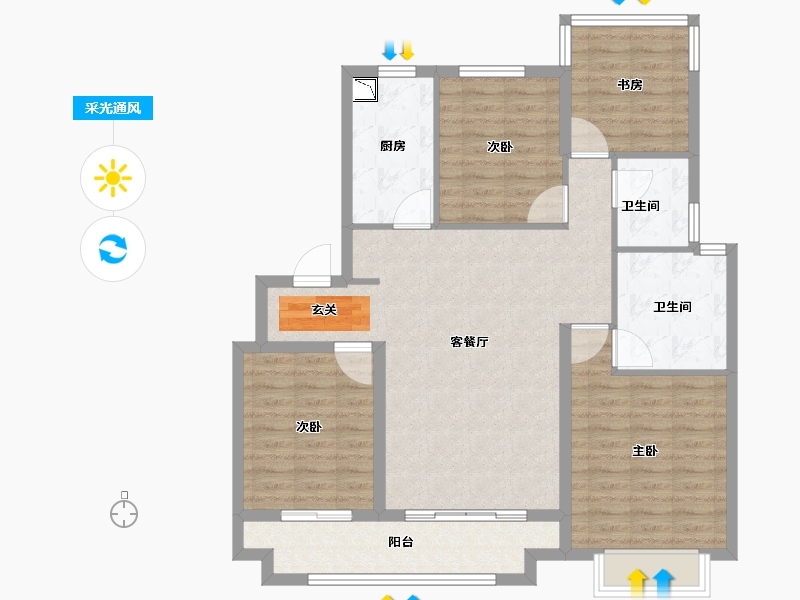 浙江省-宁波市-富力·湖滨天地-102.00-户型库-采光通风