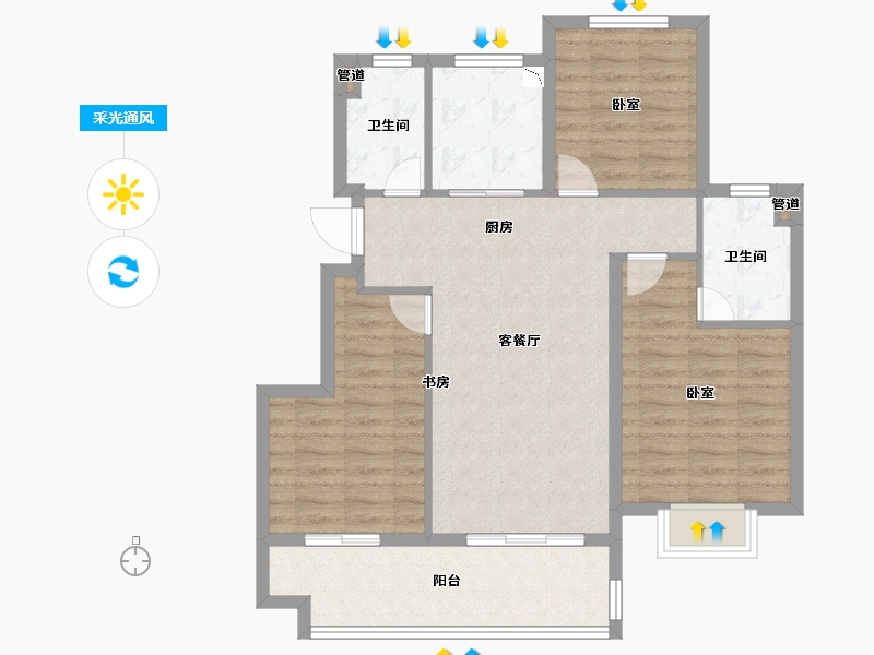 安徽省-淮南市-中南春风南岸-88.00-户型库-采光通风