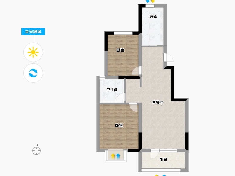 山东省-青岛市-鑫江花漾里-64.00-户型库-采光通风