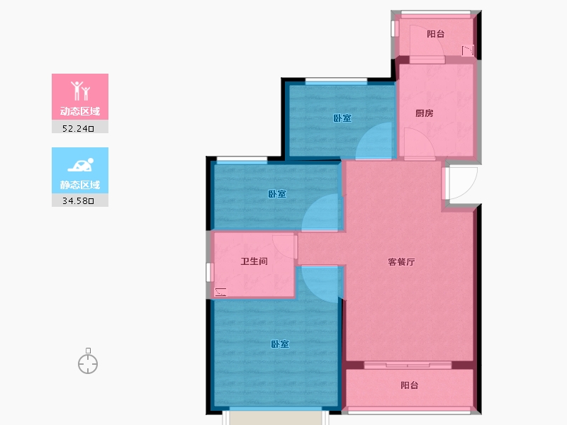 陕西省-咸阳市-咸阳·恒大珺睿府-78.03-户型库-动静分区