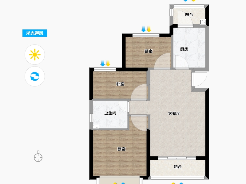 陕西省-咸阳市-咸阳·恒大珺睿府-78.03-户型库-采光通风