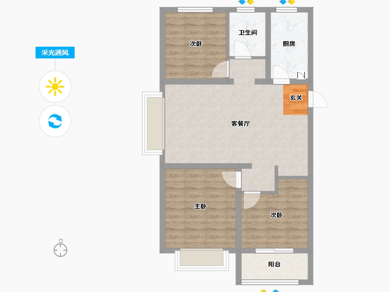 安徽省-阜阳市-阜城别院-75.44-户型库-采光通风