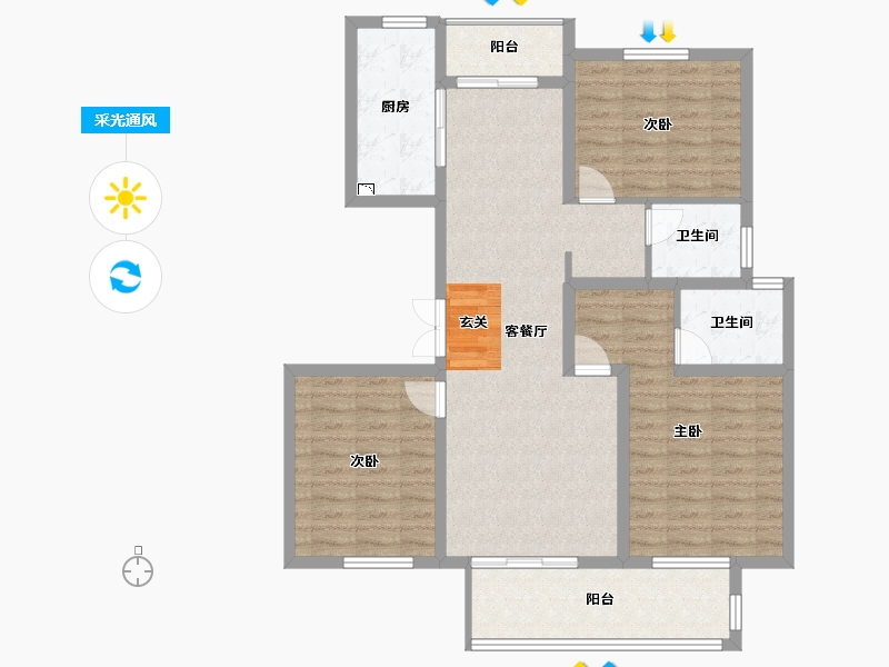 安徽省-阜阳市-大城小院-101.33-户型库-采光通风