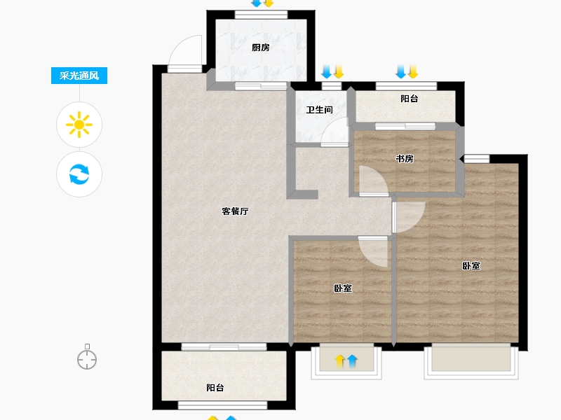 浙江省-宁波市-金色华府二期-84.00-户型库-采光通风