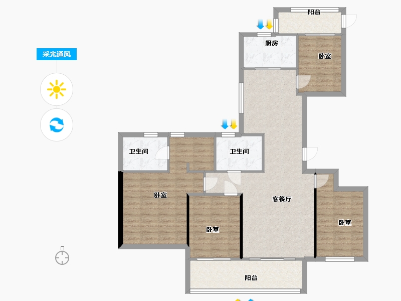 浙江省-温州市-旭辉东原吴越府-111.00-户型库-采光通风