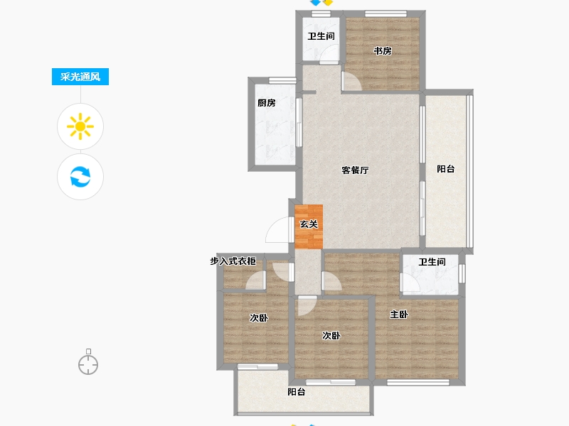 安徽省-阜阳市-同昇·西溪玫瑰-106.00-户型库-采光通风