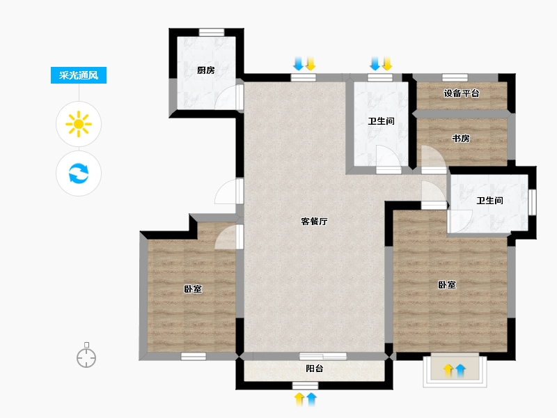 宁夏回族自治区-银川市-巨力·公园悦府-85.46-户型库-采光通风