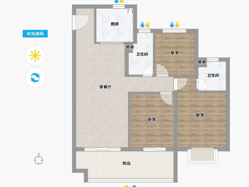 安徽省-淮南市-中南春风南岸-84.00-户型库-采光通风