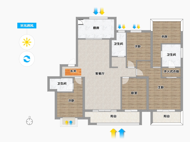 浙江省-宁波市-富力·湖滨天地-132.00-户型库-采光通风