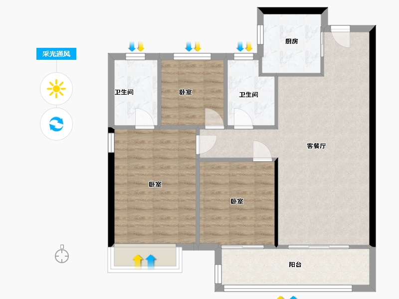 浙江省-温州市-旭辉东原吴越府-78.00-户型库-采光通风