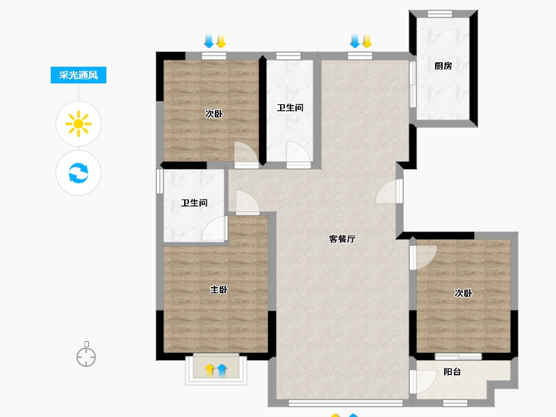 山东省-青岛市-北岭财富佳苑-106.00-户型库-采光通风