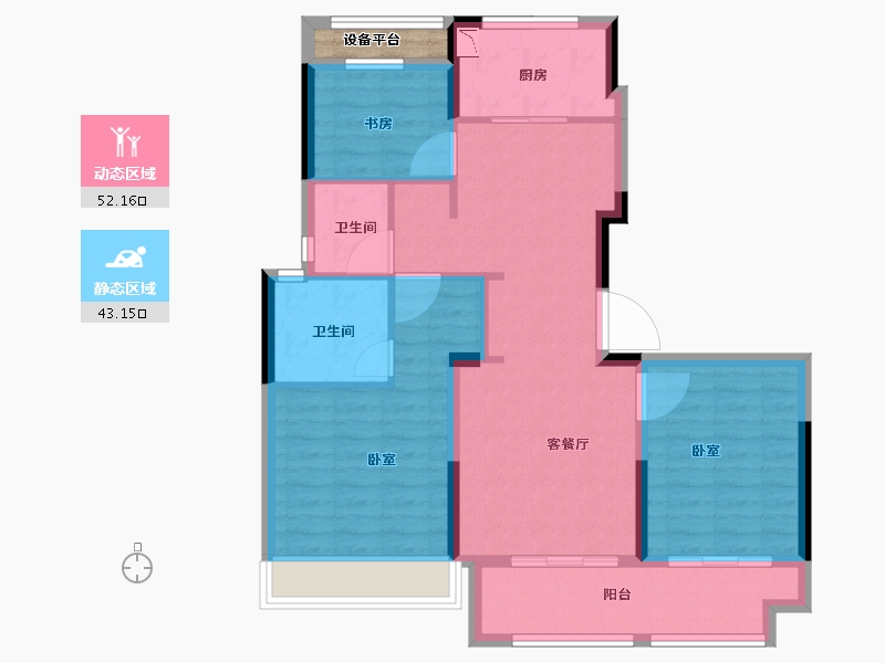 浙江省-金华市-美的上湖华章-87.00-户型库-动静分区