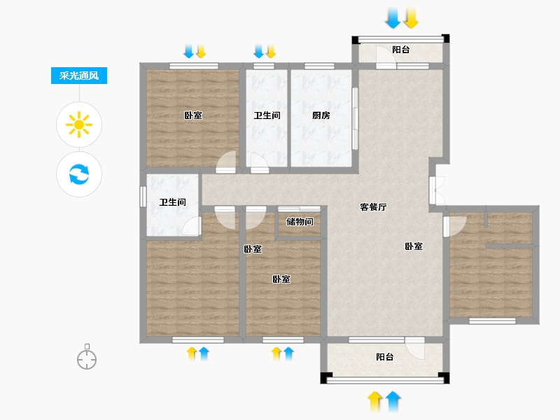 山东省-青岛市-海达如意金岸3号-129.74-户型库-采光通风