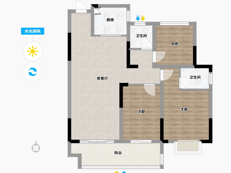 江苏省-泰州市-姜堰通银天泽府-94.00-户型库-采光通风